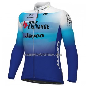 Maglia 2022 BikeExchange Jayco Manica Lunga Bianco Blu